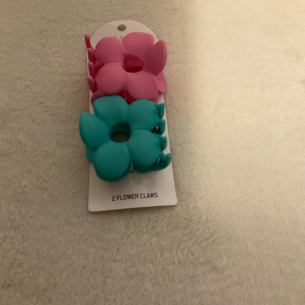 Kids Flower Hair Claw Set - Pink & Teal